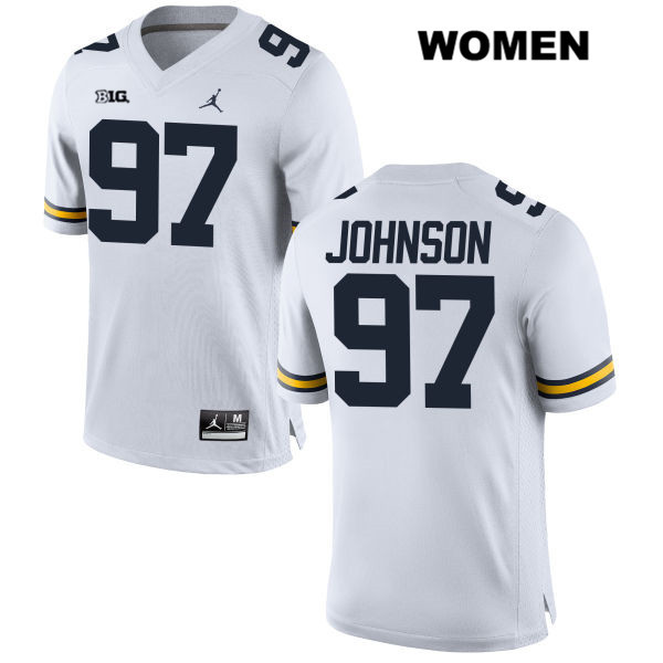 Women's NCAA Michigan Wolverines Ron Johnson #97 White Jordan Brand Authentic Stitched Football College Jersey MU25U27GX